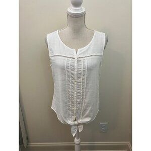 New Directions Sleeveless White Button Up Top Waist Tie Size Medium